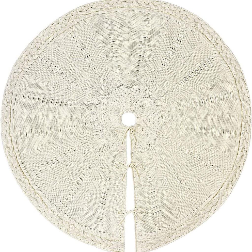 Christmas Tree Skirt Knitted Tree Skirt Cover With Decorative Embellishments For Holiday Parties And Gift Giving