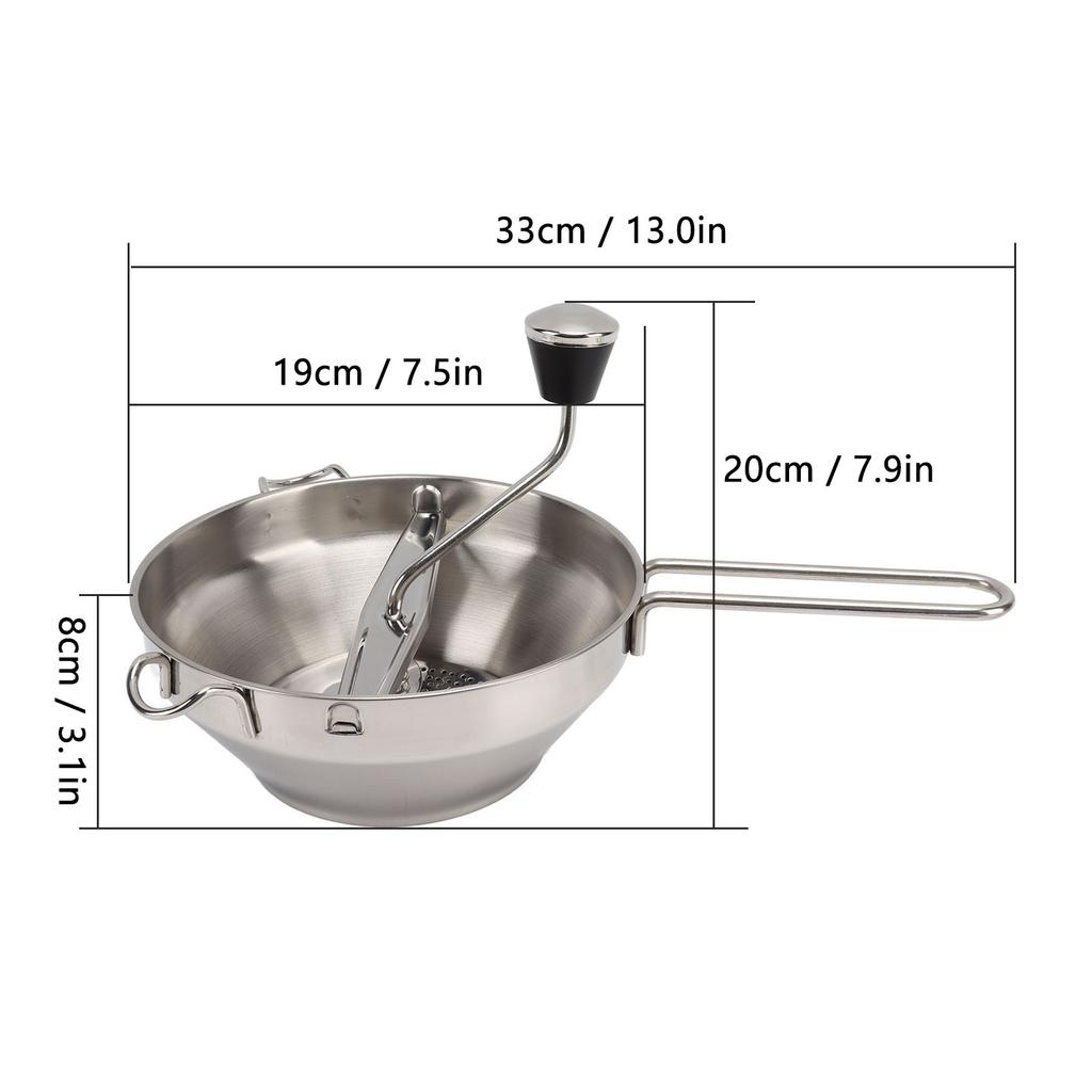 Manual Vegetable Mill Stainless Steel Food Rotary Mill Strainer Potato Strawberry Jam Masher Grinder with 3 Milling Disc