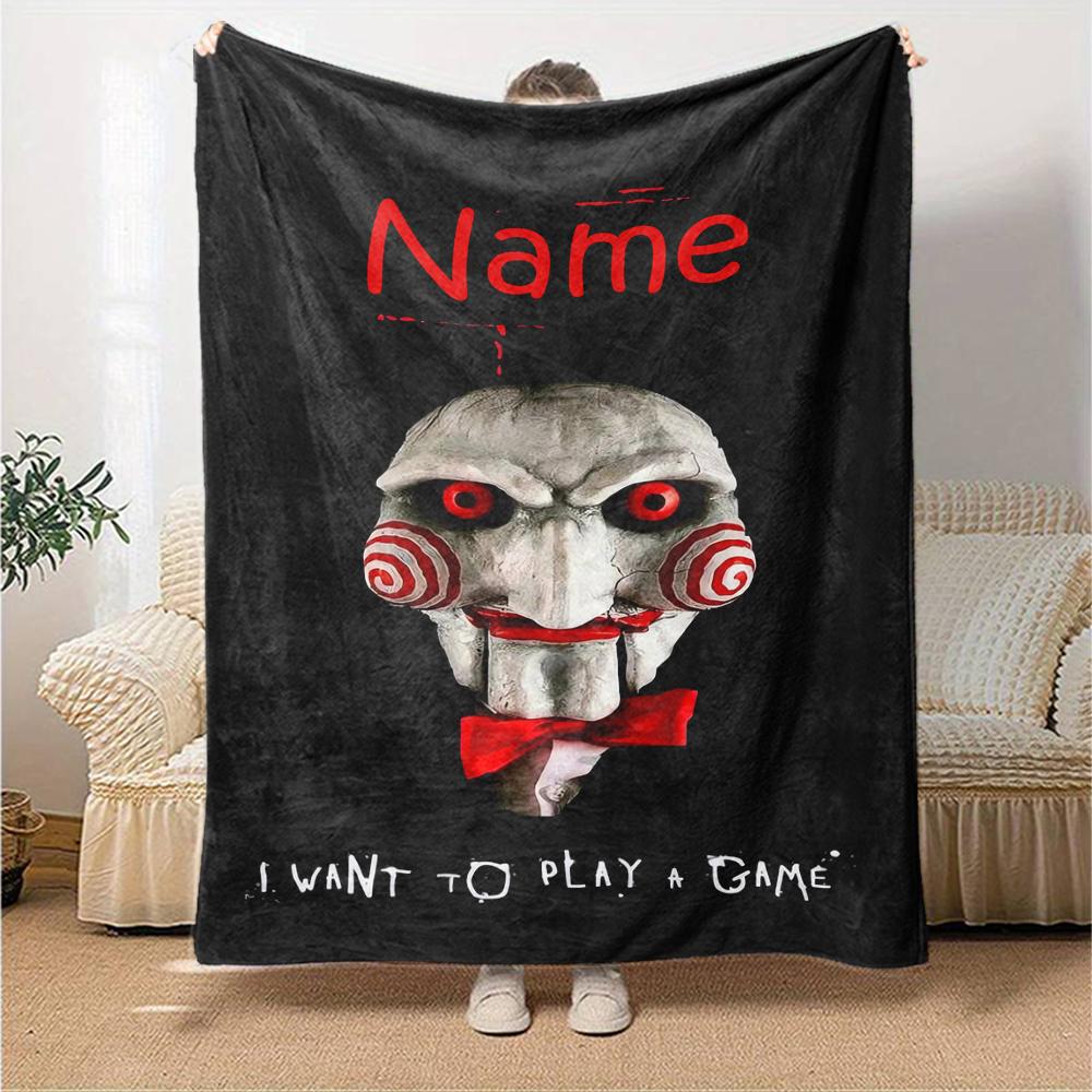 Custom Name Halloween horror Theme Printed Blanket - Perfect for Couch, Bed, Travel & Outdoor Use | Machine Washable, Cozy & Durable.