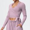 Brushed Long Sleeve One-Piece Tie-Up Yoga Wear for Outdoor Sports