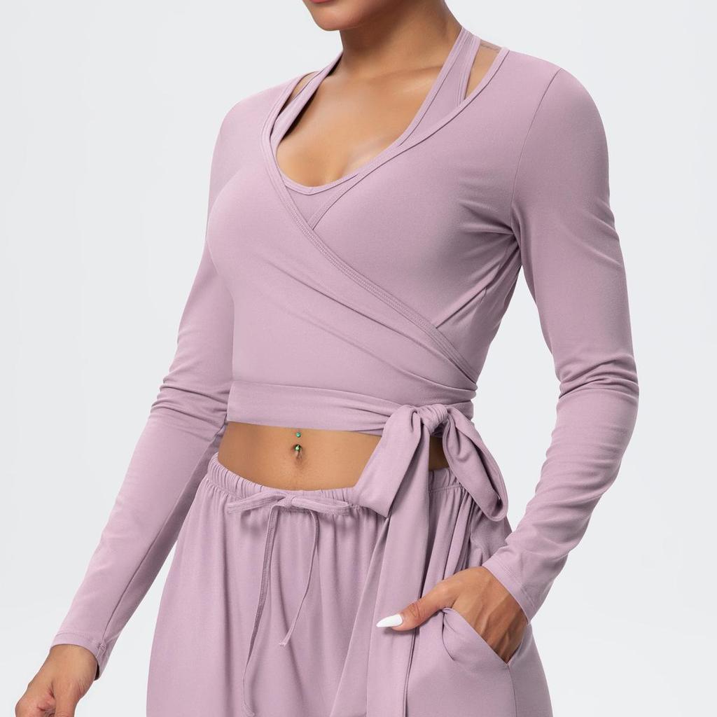 Brushed Long Sleeve One-Piece Tie-Up Yoga Wear for Outdoor Sports