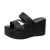 Fashion Popular Gold Braided Wedge Slides | Chunky Heel, Ideal for Casual & Beach Outfits