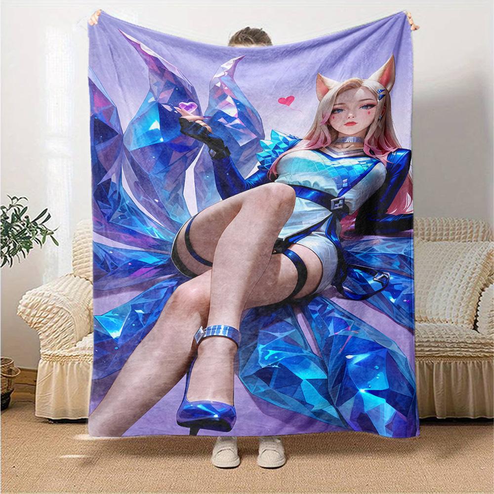 1pc Blanket - LOL-KDA kaisa ahri akali Print Design,Lightweight Blanket for Sofa,Bed- Soft &Warm,Gift for All Seasons