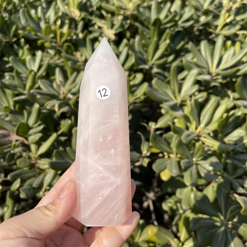 Natural Carved Pink Quartz Rose Crystal Point for Reiki Healing