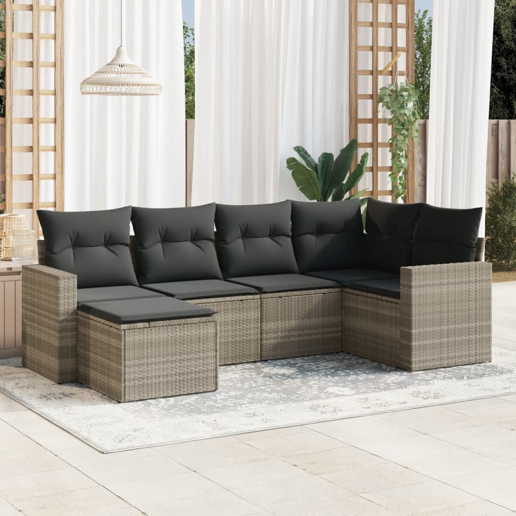 6-teiliges Gartensofa-Set mit Kissen Hellgrau Poly-Rattan