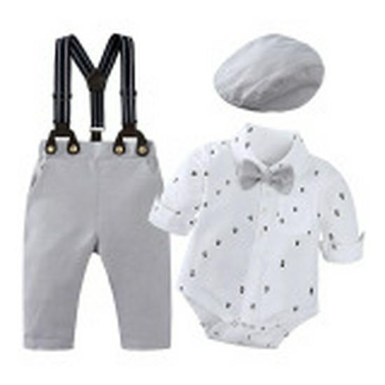 Completo formale per ragazzo in stile britannico: Completo due pezzi: Camicia con papillon, Bretelle e Pantaloni lunghi.