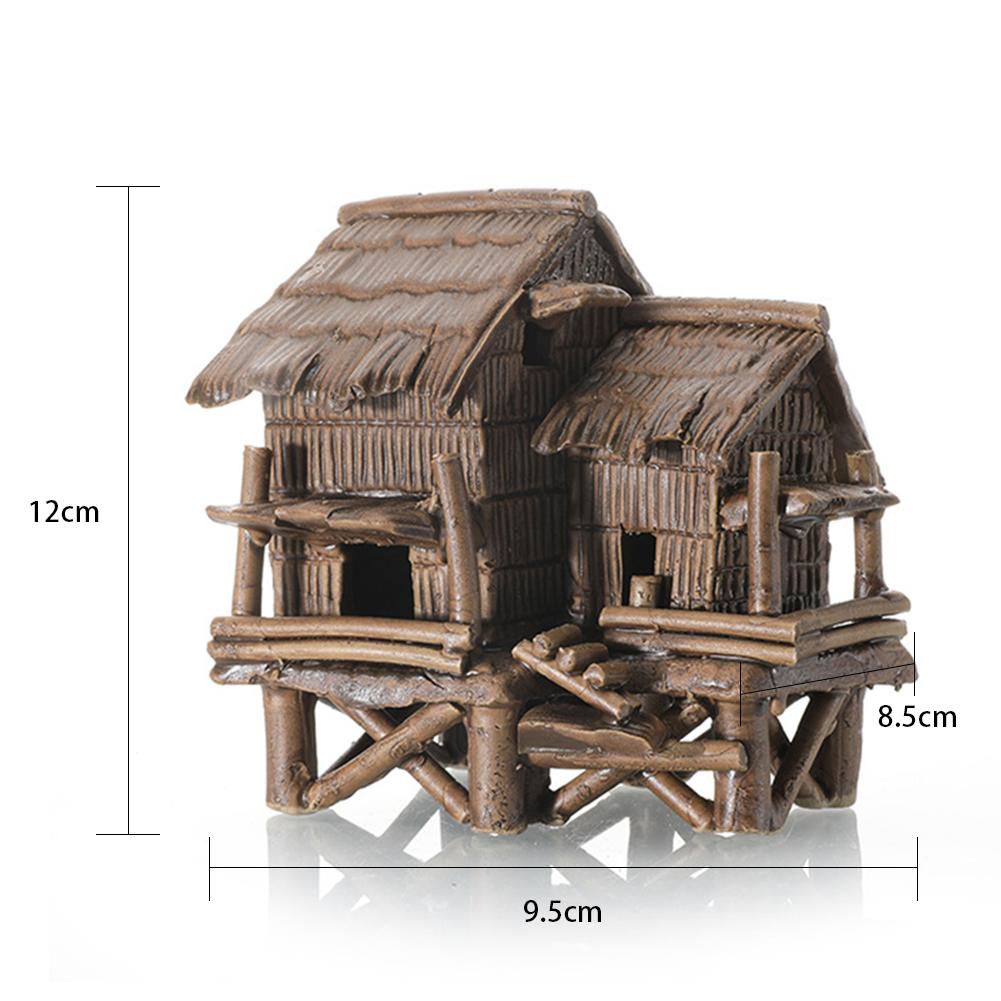 Aquarium Micro Landscaping Ornaments Ceramic House Thatched Hut Bamboo Building Fish Tank Decoration