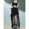 French Temperament Waist Dress Women's Summer New Design Irregular Ruffle Edge Suspender Long Trailing Skirt Tide