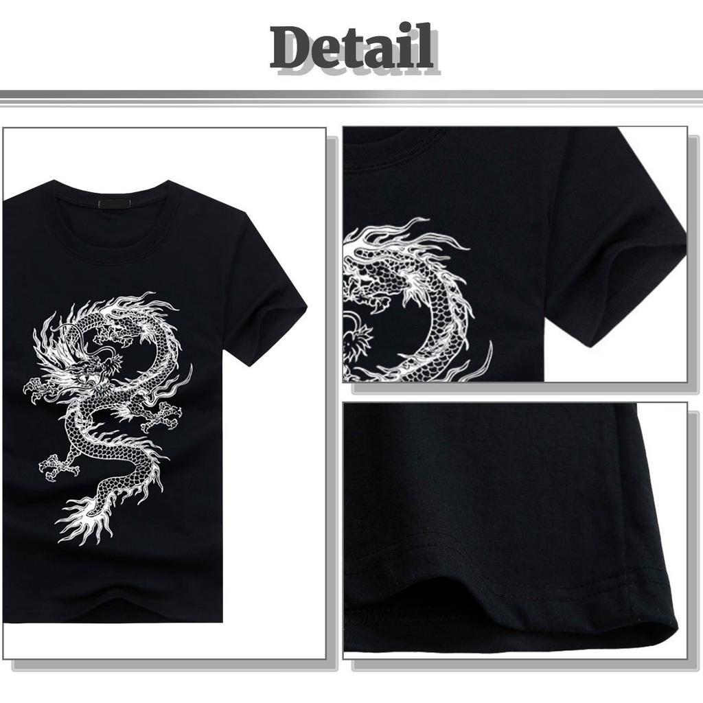BUZZxSELECTION Short Sleeve with a Cool Dragon and Japanese BSTS024 Size Men's T-Shirt Print, (01 Black, L)