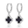 S925 Sterling Silver Four-Leaf Clover Earrings with Zircon, Black Agate, and White Mother-of-Pearl for a Luxurious High-End Look.