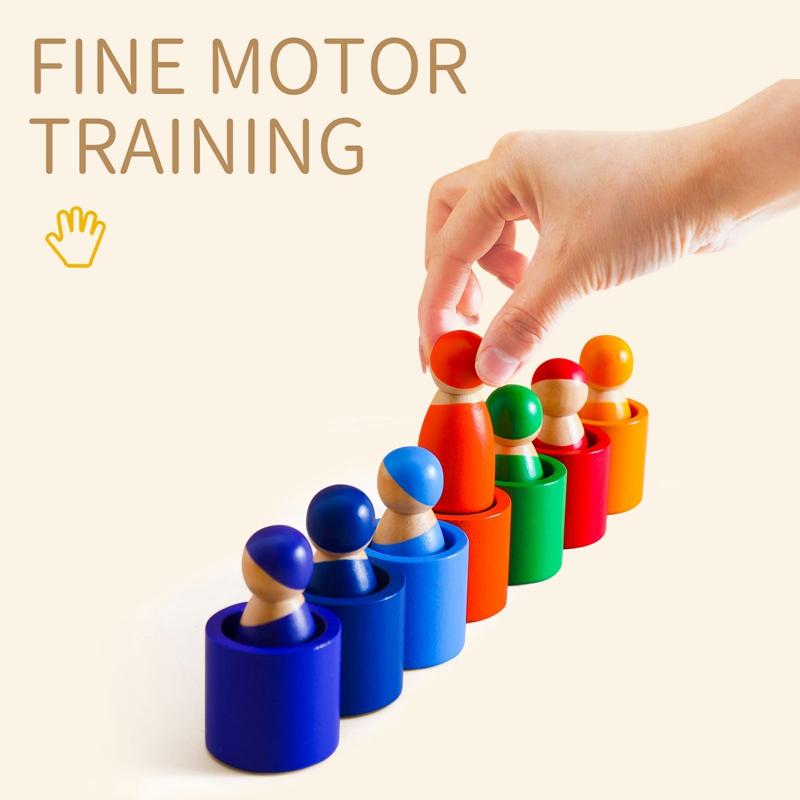 Montessori Rainbow Doll Wooden Toy Natural Wood Baby Hands-on Education Toy Puzzle Game Rainbow Building Block Children's Toy