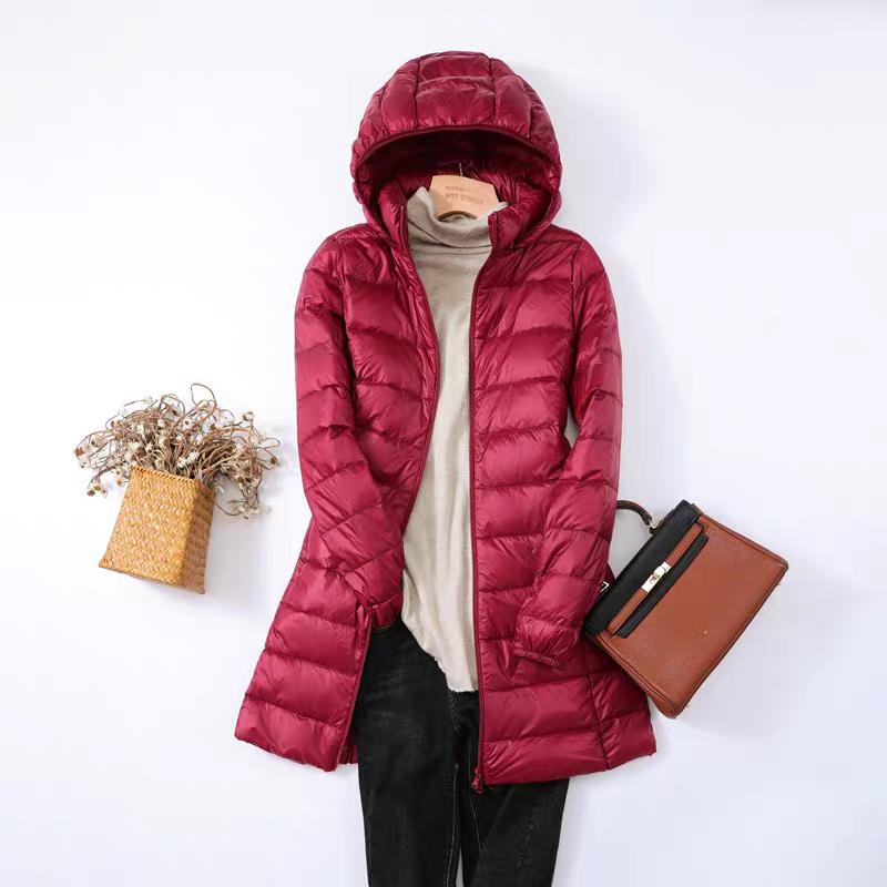 Plus Size Ultra-Light Mid-Length Down Jacket for Women - Ideal for 200 lbs, Middle-Aged & Elderly, Ultra-Thin Design, Extra Large
