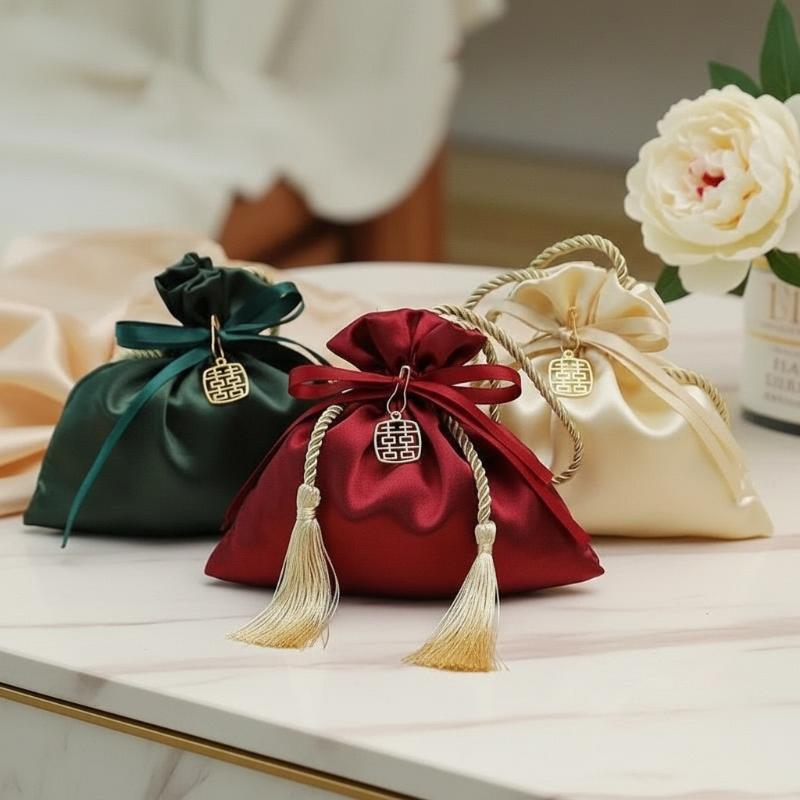 Satin Candy Box Gift Bag Satin Cloth Drawstring Tassel Bag Wedding Party Candy Pouches Wedding Party Fashion Drawstring Pocket