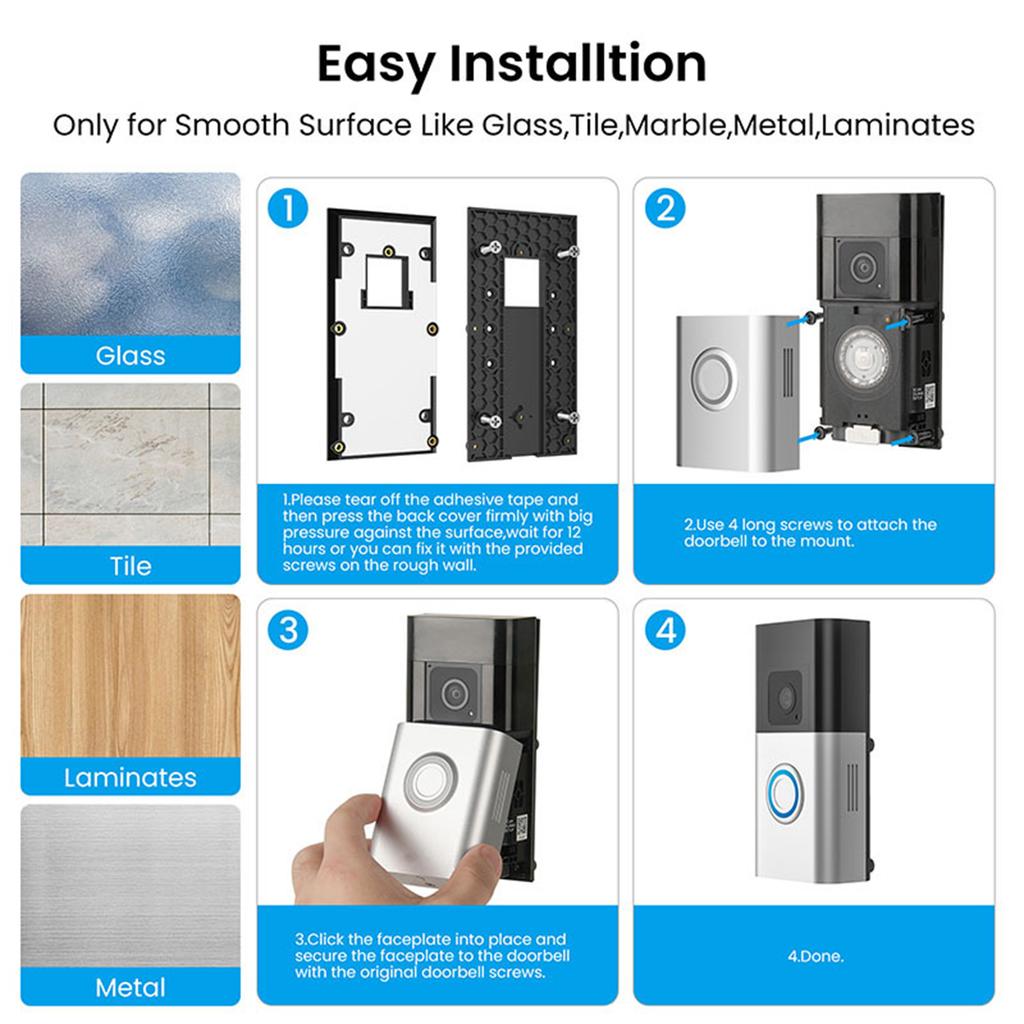Adhesive Doorbell Mount with Video Doorbell 3 Plus 4 Battery Doorbell Plus Professional Without Drilling Installation
