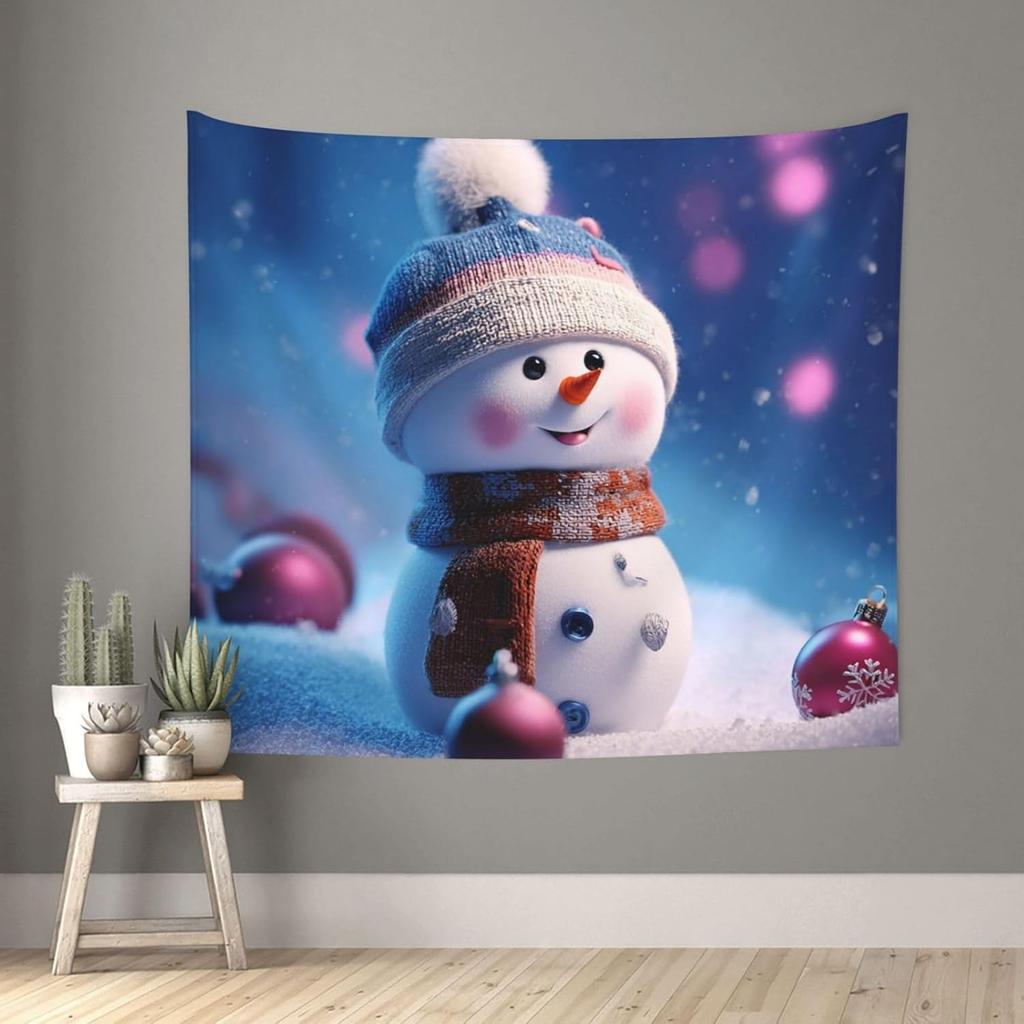 Hanging for Living Room Merry Christmas Snowman Tapestry Modern Wall Art Wall Blanket Aesthetic Tapestrys Indoor Tapestries for