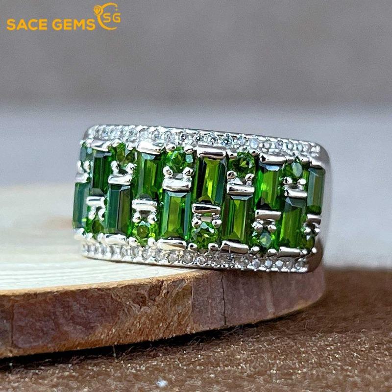 Sace Gems 925 Sterling Silver Certified Natural Diopside Rings for Women Engagement Cocktail Party Fine Jewelry Gift