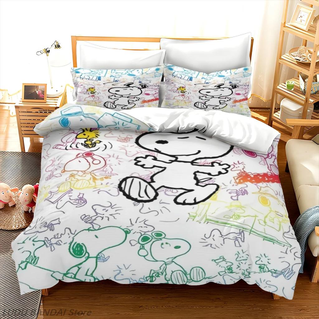 NEW Anime S-Snoopy Bedding Set Cartoon Children Bedroom Quilt Cover Boy Girl Bedclothes Single Double King for Teens Best Gifts