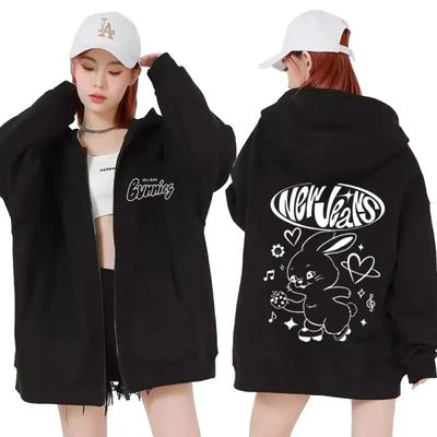 Korėjos nauji džinsai Bunny Kawaii Grafinis užtrauktuku užtraukiami gobtuvai Madingi Kpop stiliaus Mieli megztiniai Vyrai Moteriški laisvalaikio švarkai Megztiniai su užtrauktuku