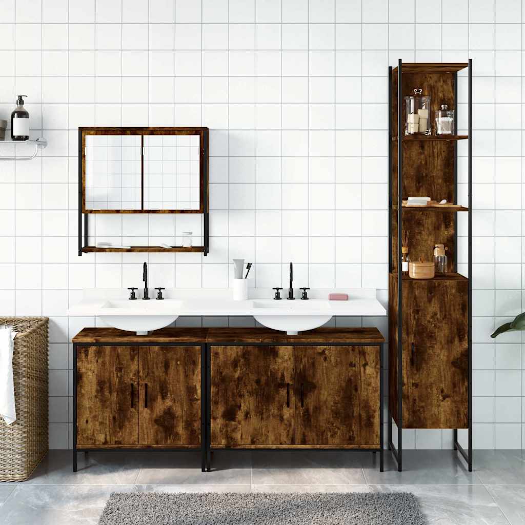 4 piece bathroom furniture set smoked oak wood based material
