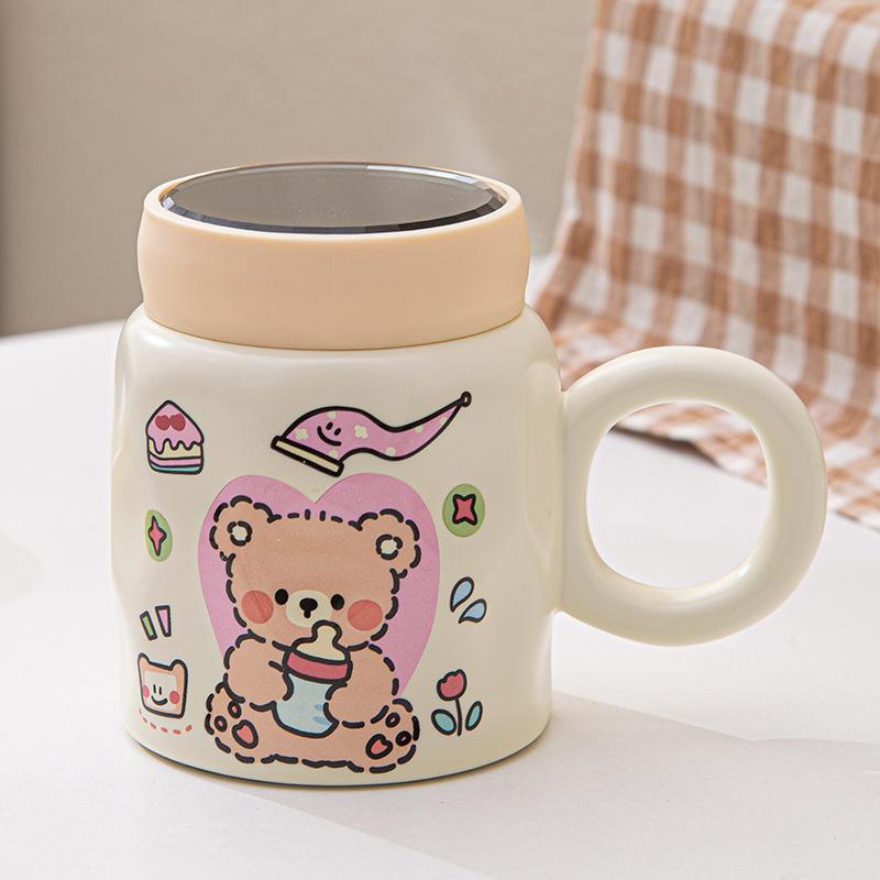 Medvěd Králík Zrcadlo Keramický Hrnček Vysoká Hodnota Krytý Hrnček na Kávu Vodu Ženský Dárek Snídaňový Hrnček na Mléko
