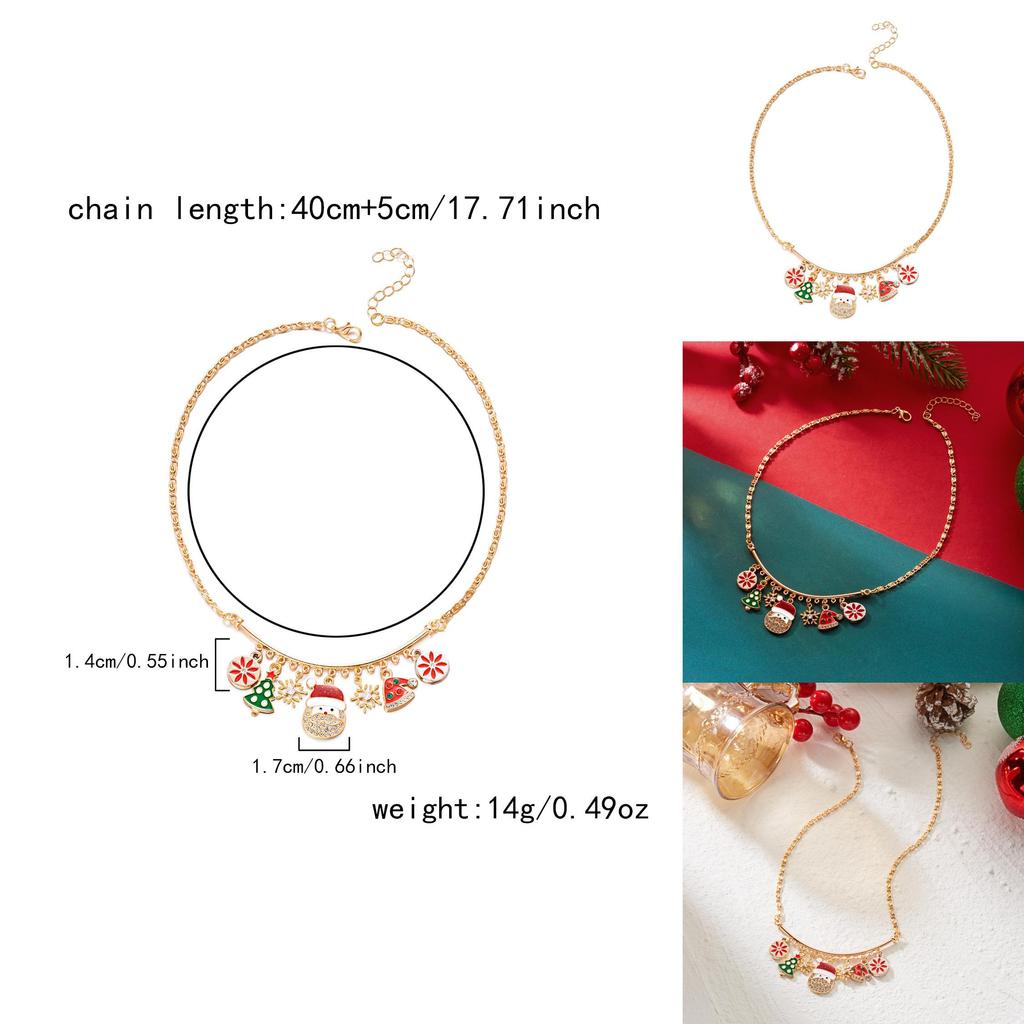 Festive Alloy Pendant Necklace With Snowflake Santa For Women Christmas Accessories