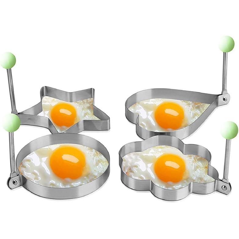 Stainless Steel Egg Molds, 5 Pack 3.5 Inch Different Shape Silver Egg Ring Molds for Cooking and Griddle of Flapjack, Bread and Chocolate