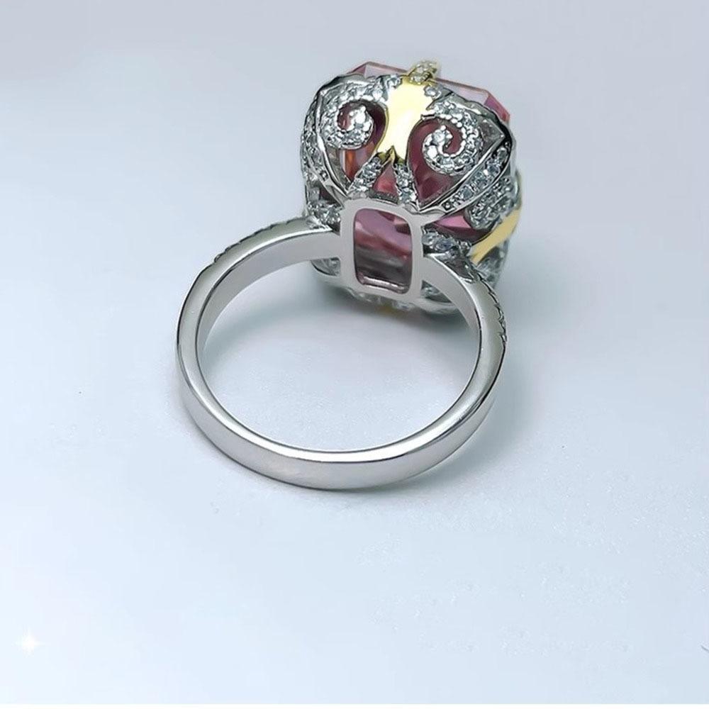 Wosikate Luxury Exaggerated 14 Carat 5A Red Corundum High Carbon Diamond Wedding Ring For Women Wedding Jewelry Double Gold Ring