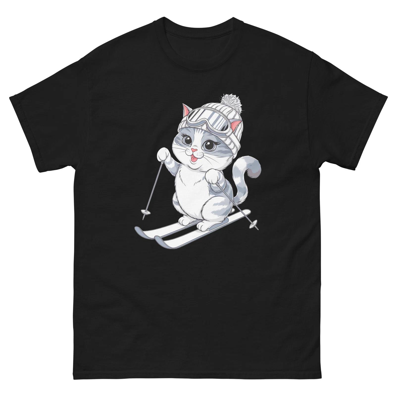 Exotic Shorthair Cat Skiing Fun Ski Skier Shirt T-Shirt M