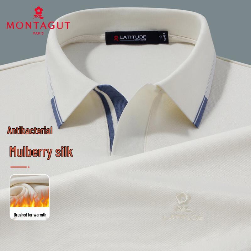 MONTAGUT Men's Brushed Silk Blend Long Sleeve Polo Shirt