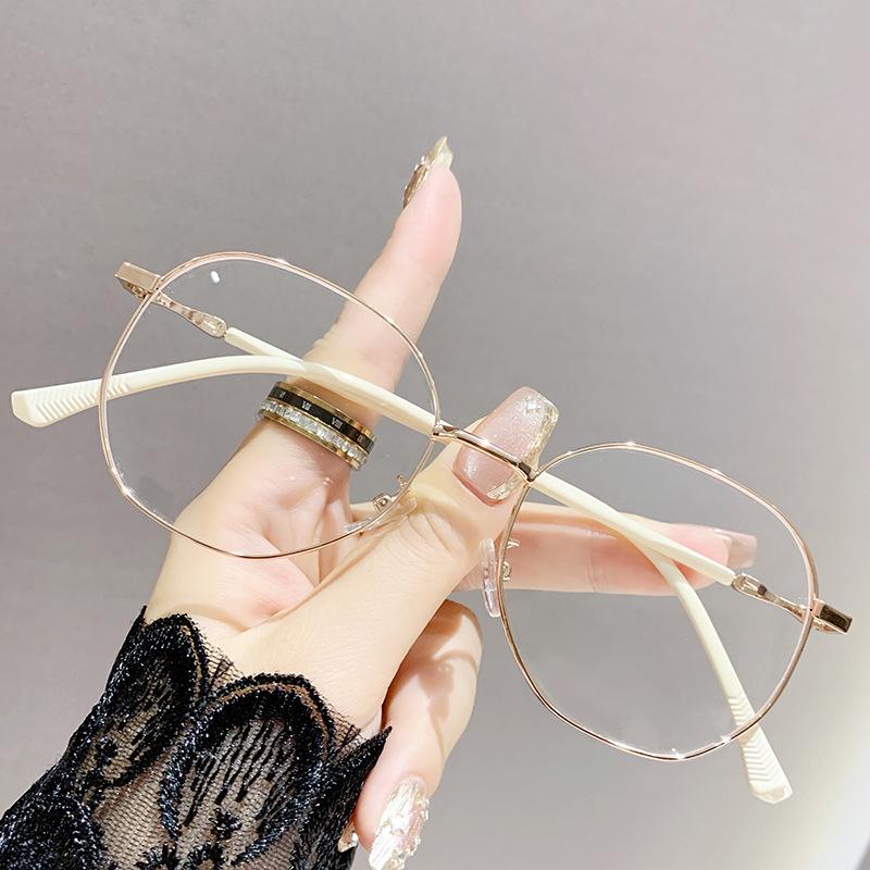 

Многоугольные ультралегкие ретро металлические очки с защитой от синего света: Корейский стиль, Унисекс, Крупная оправа, Дизайн для узкого лица