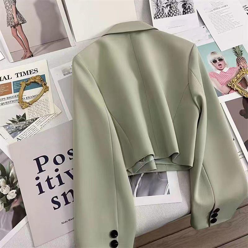 Black Cropped Blazers Woman Trend All-match Notched Collar Crop Jacket Women Korean Chic Single Button Suit Coat