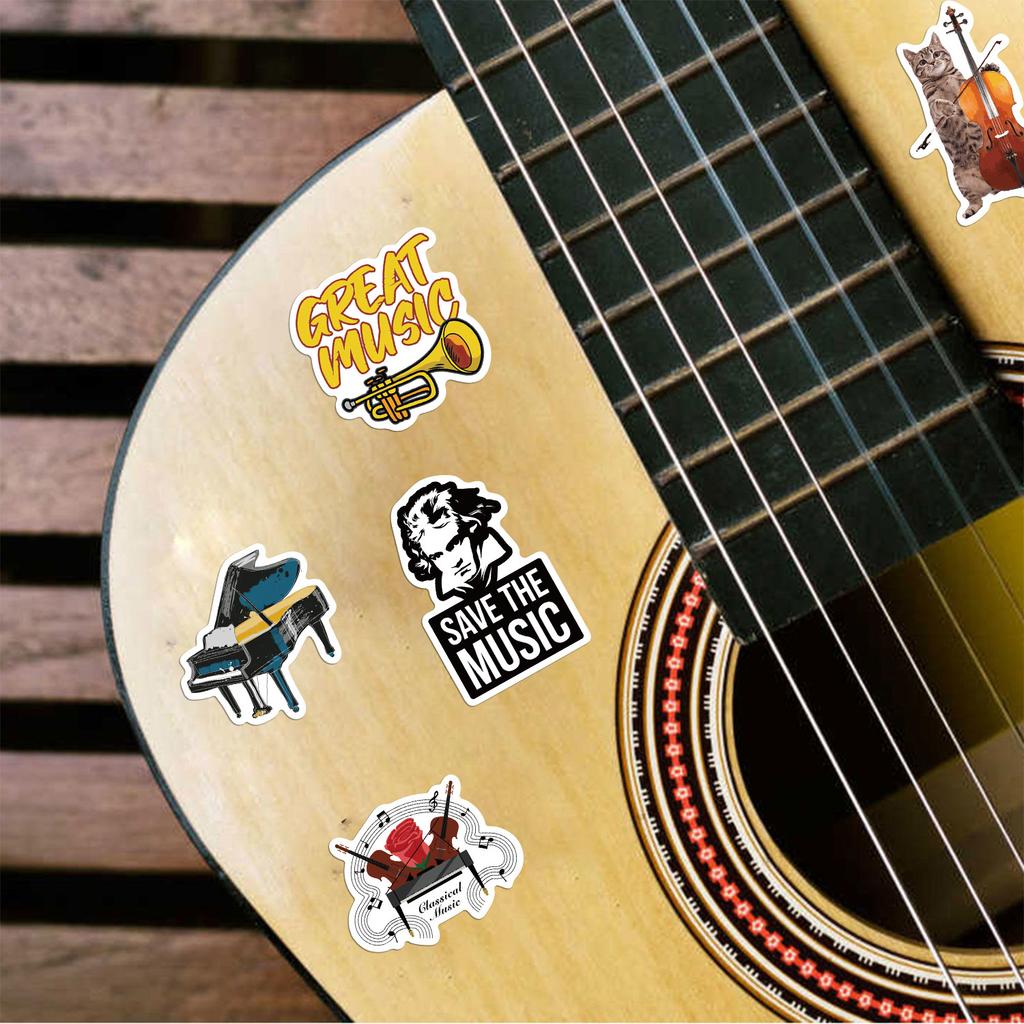 52 Musical Instruments Orchestral Graffiti Stickers Decorate Suitcase Pen Guitar Notebook Waterproof Stickers