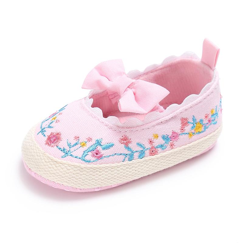 Kids Girls Vintage Princess Style Spring Embroidery Bowknot Casual Baby Anti-skid Shoes