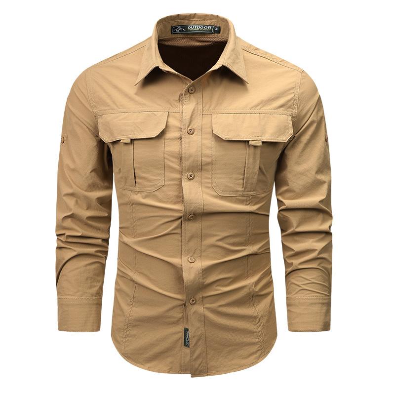 Long-sleeved Quick-drying Shirt Ice Feeling Sunscreen Shirt Men's Four Seasons Outdoor Thin Section Large Size Lapel Shirt