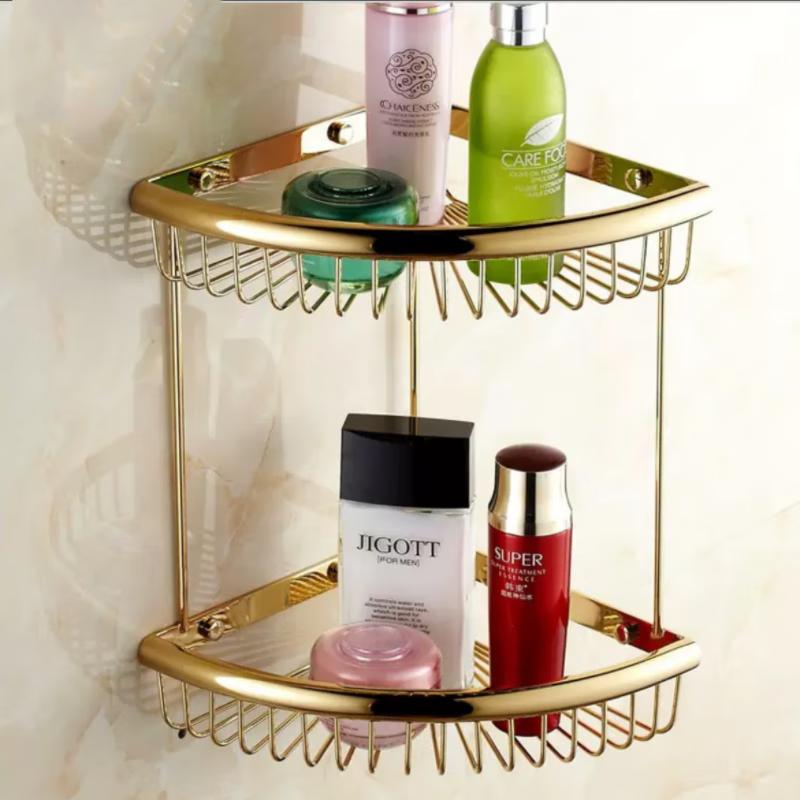 Yuzhu European Gold Plated 2-Tier Bathroom Corner Shelf