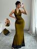 New hot-selling long backless mesh pullover V-neck women's dress dress new