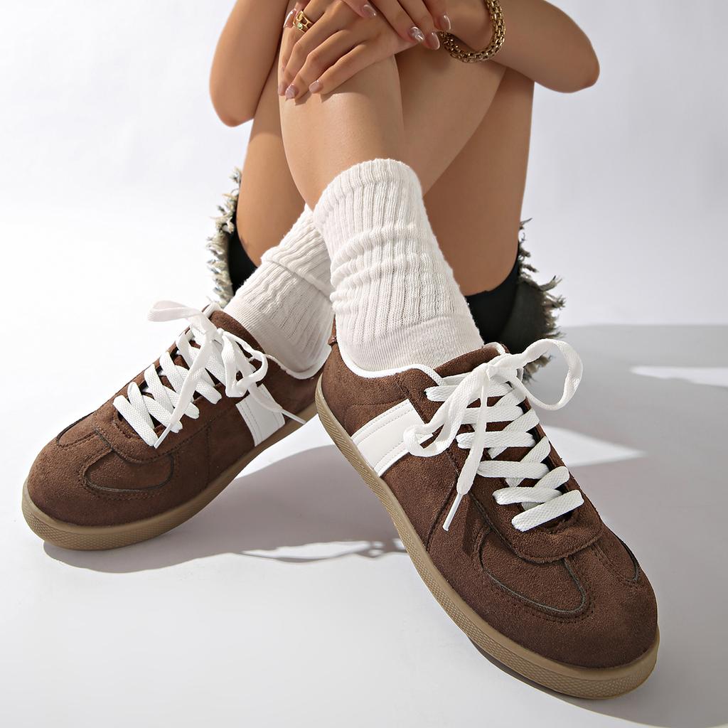High-end Women Sneakers Classic Brown Spliced German Trainer Shoes Flat Sneakers for Men's Spring Casual Lace-up Sporty Shoes