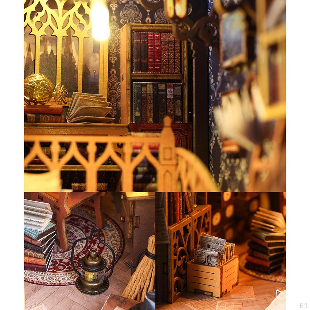 Kit de Rincón de Libros DIY, Kit de Casa en Miniatura DIY para Adultos Niños, Decoración de Inserción Única, Puzzle de Librería
