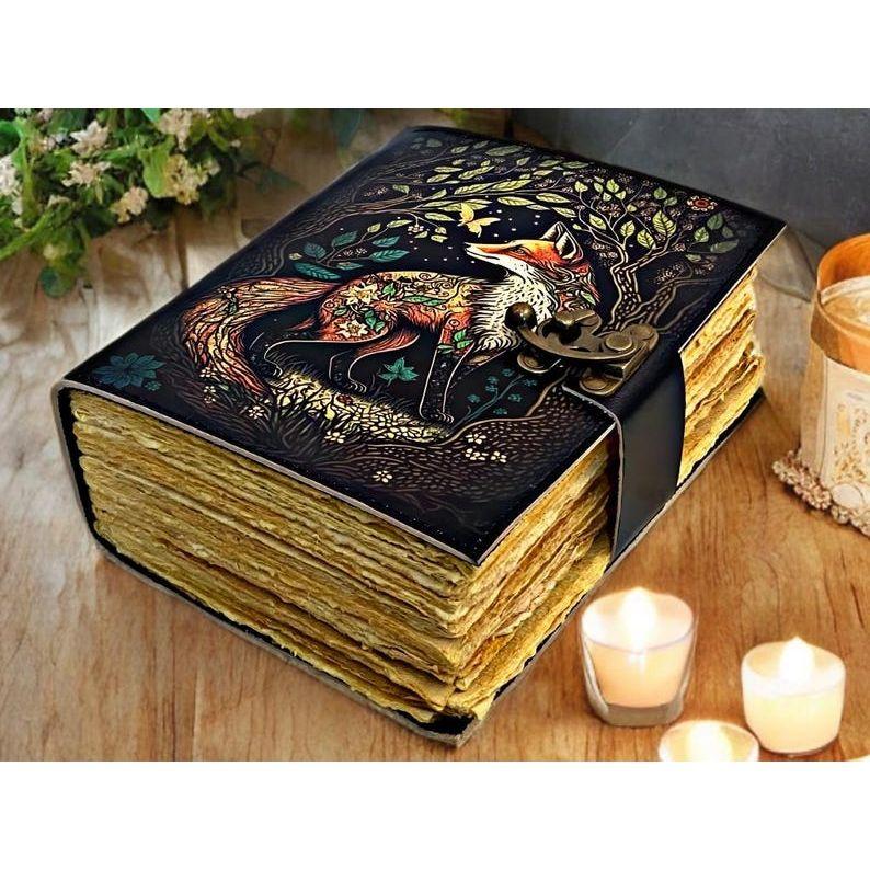 Fox Leather Grimoire •  Handmade Spellbook • Rustic Animal Journal & Gift for Him