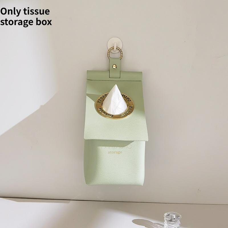 

1pc Tissue Box Bathroom No Drill Leather Wall Mounted Toilet Facial Tissue Storage Holder Paper Tube Organizer 13x13x22cm мятный зеленый