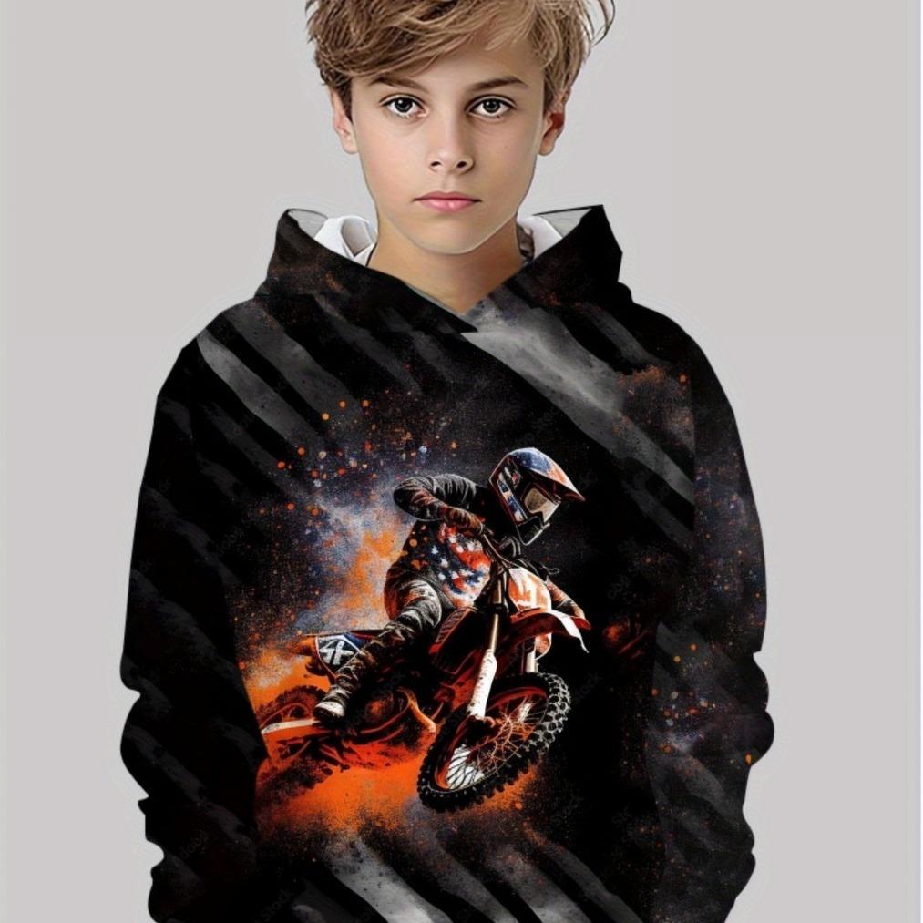 

Boy Off Road Racing Hoodie -3D Motorcycle Pattern, Lightweight and Durable Outdoor Adventure 13-14Y