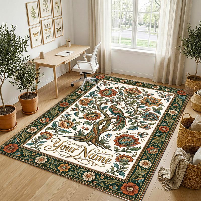 Floral Fantasy Garden Theme Soft Crystal Velvet Rug Custom Name & Text Print Non Slip Floor Rug for Bedroom Living Room