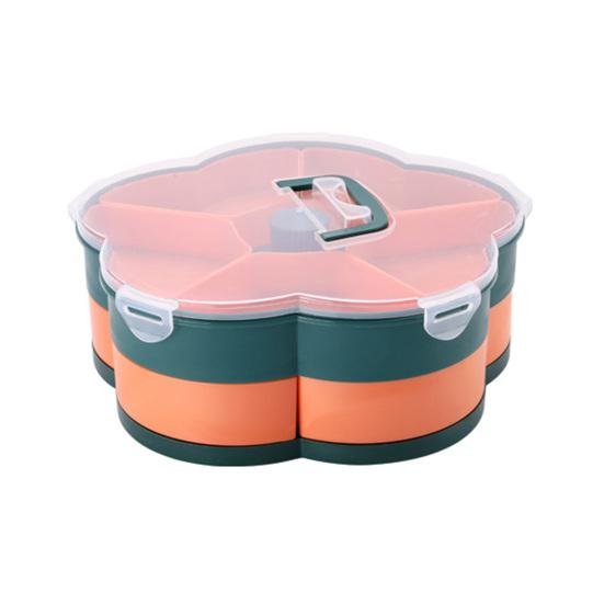 Rotating Fruit Plate Snack Tray with Lid 5/10 Compartments Plastic Divided Serving Tray for Parties Picnics Kids Safe Organizer And Snack Box