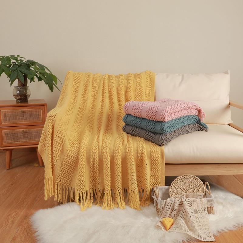 Nordic Sofa Blanket Knitted Hotel Throw Ins Blankets Bed End Hollow Out Artistic Tassel Warm Nap 8 Colors Korean Style Fashion