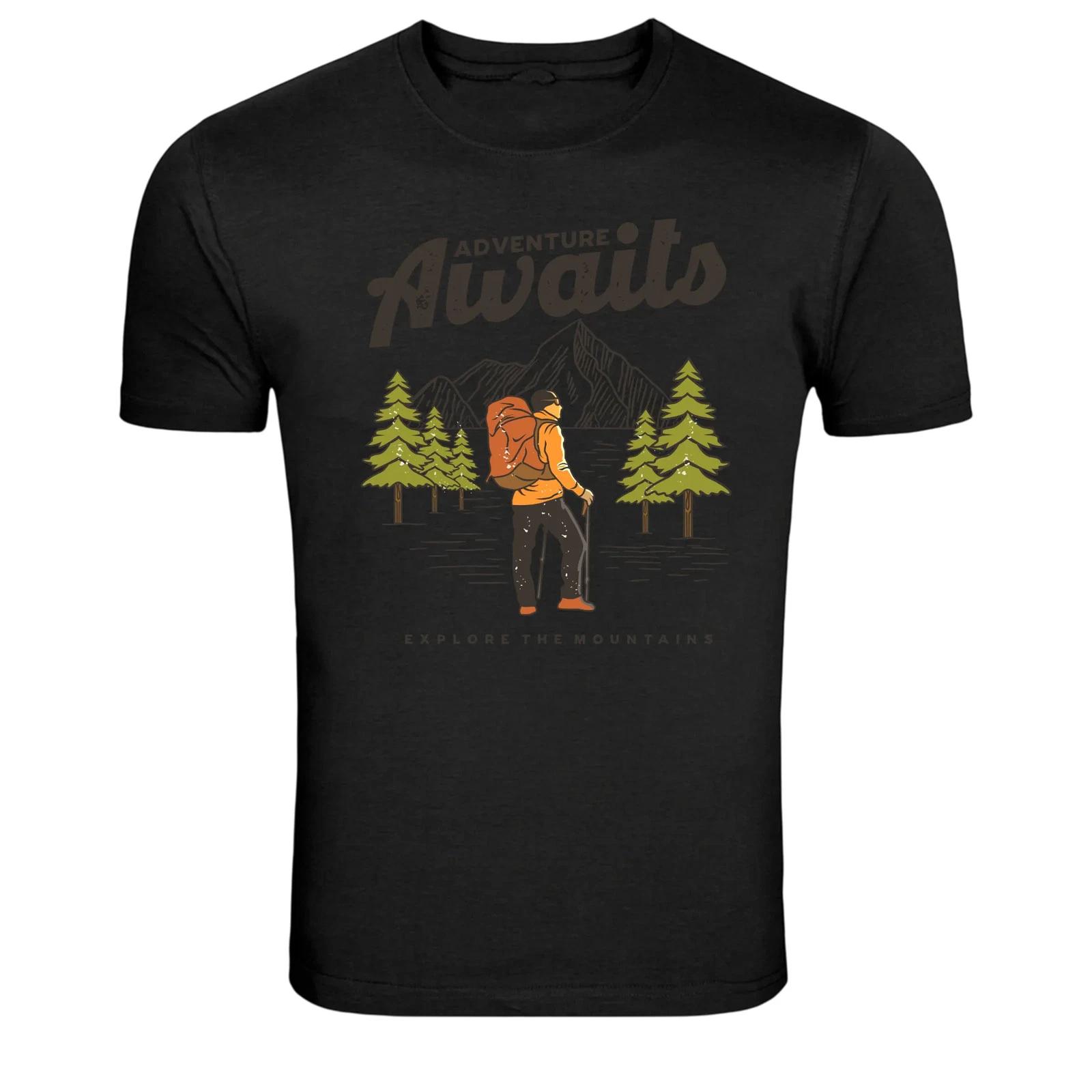 Adventure Awaits Hiking Backpacker Explore Mountains T-Shirt XS