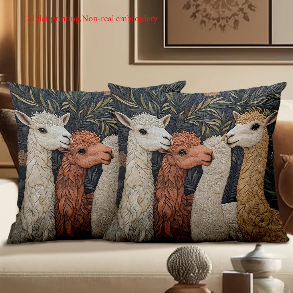2D Flat Printing Cute Llama Pattern 2D Flat Printing Cushion Cover Polyester Pillowcase Sofa Decorative Cushion Cover