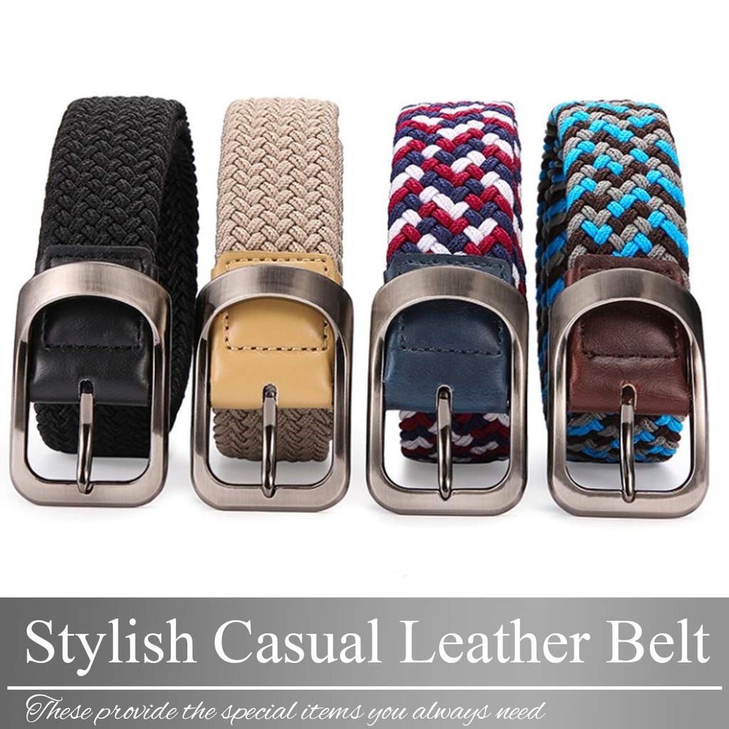 BUZZxSELECTION Elastic One Size Fits LBT047 Men's Belt, Braided, Stylish, Casual, All, (09MIX Blue)