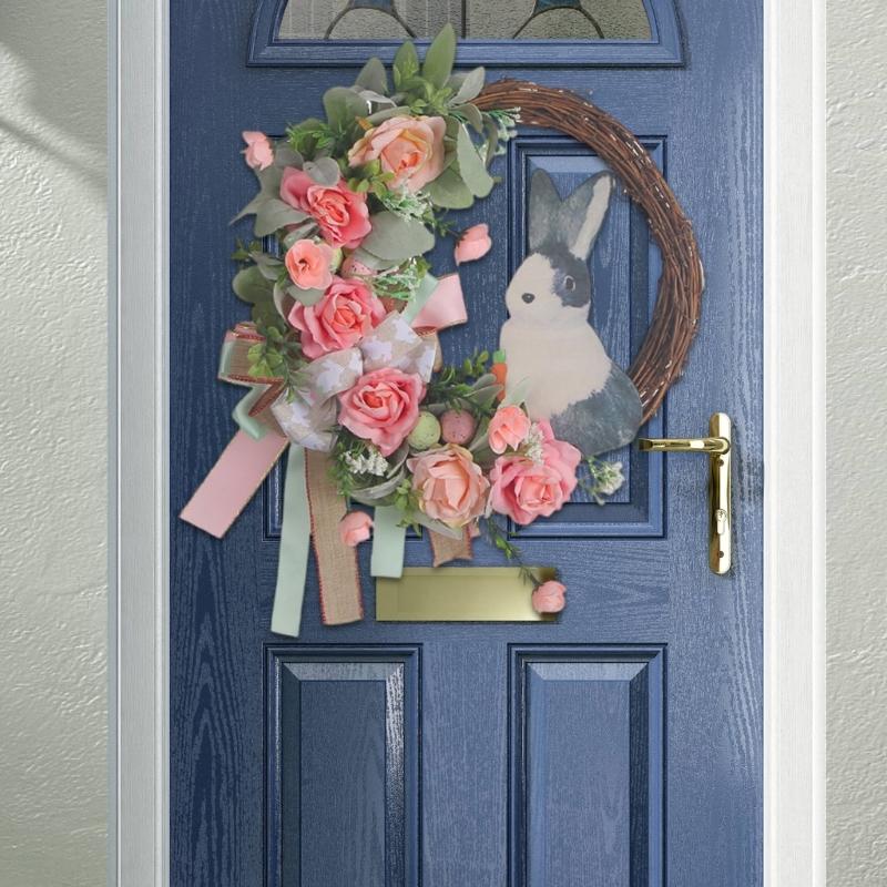 Artificial Easter Rabbit Wreath Accessory for Front Door Rabbit Eggs Spring Decoration for Indoors and Outdoor Use