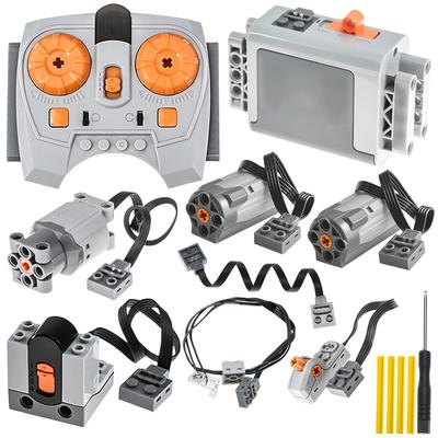 Zylopa 9-Piece Technic Motor Power Function Kit with IR Receiver, Remote Control, AA Box, Switch, Light, and Extension Cord