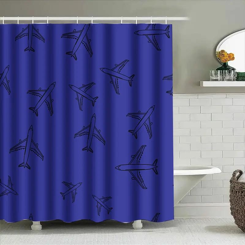 Airplane Blue Shower Curtain Waterproof Fabric For Bathroom Decor Customizable Size Available On.Com
